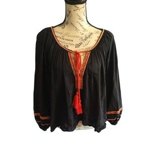 H&M Tassel long sleeve  blouse Size 4 black boho Hippie Cottage Core